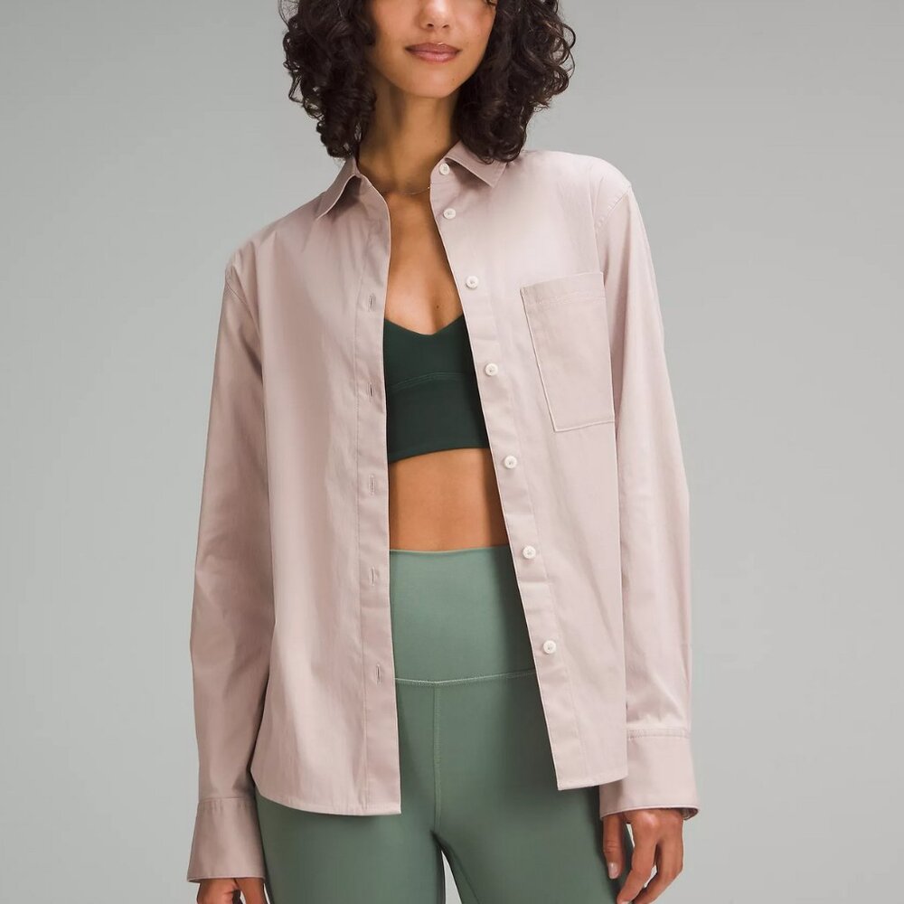 NWT Lululemon Relaxed-Fit Cotton-Blend Poplin Button-Down Shirt - M